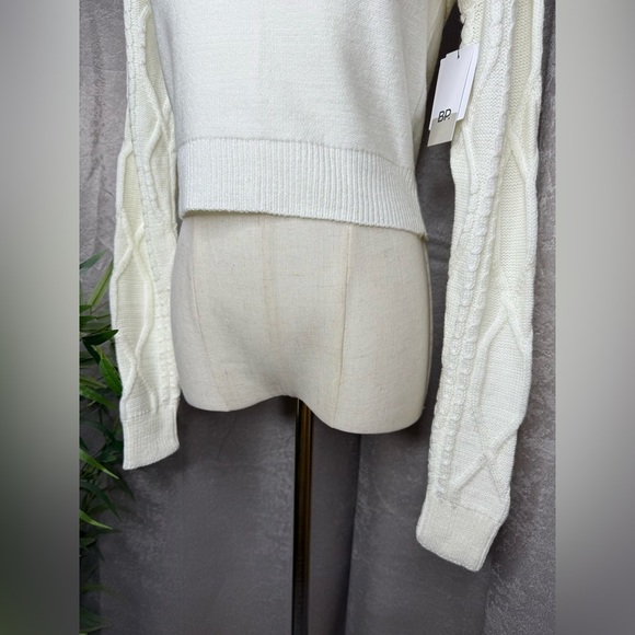 NWT BP. Nordstrom Cowl Neck Cable Knit Crop Sweater Set Ivory Sz Small - Picture 7 of 13